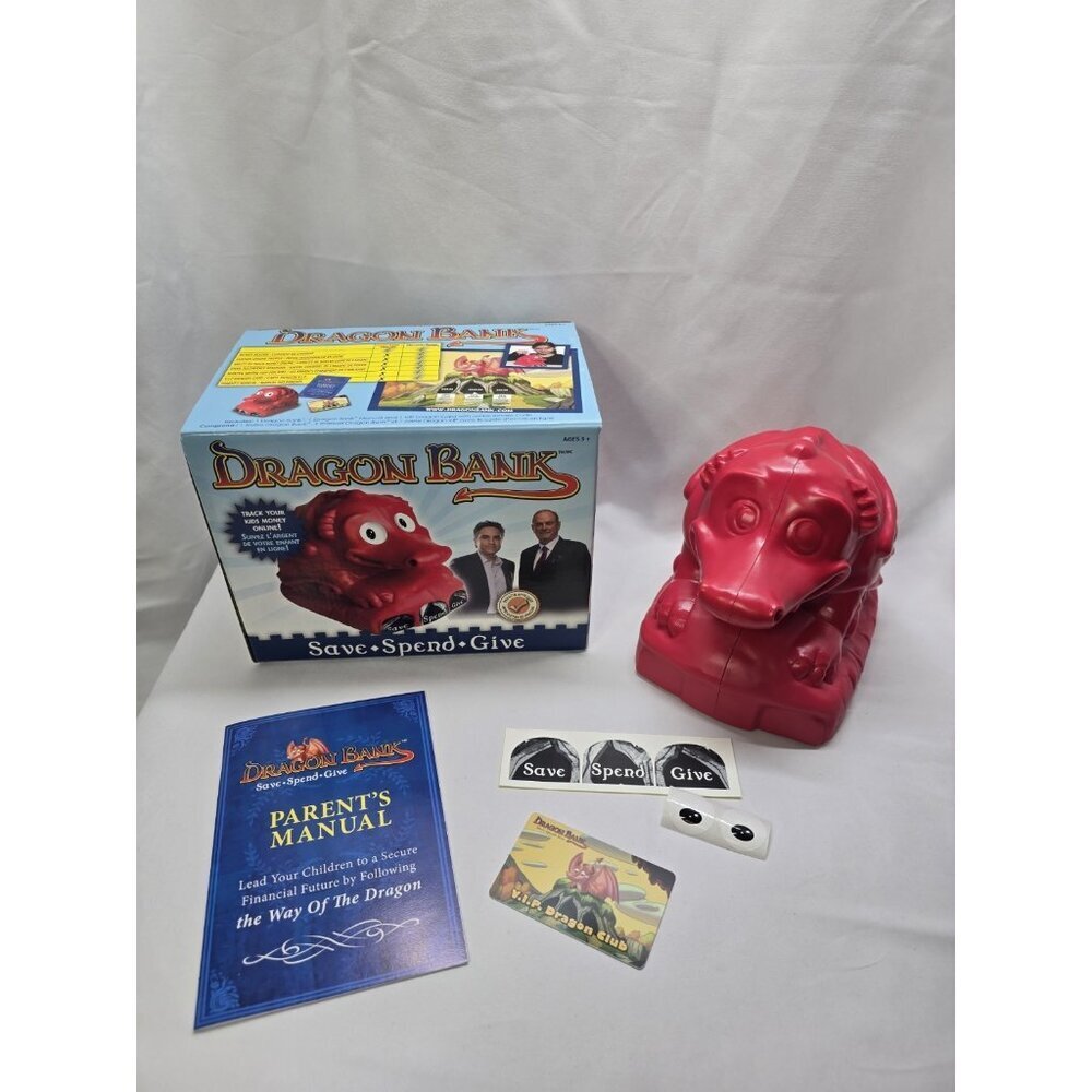 Dragons Den Red Plastic Dragon Bank With Box -READ INFO- CODE UNVERIFIED